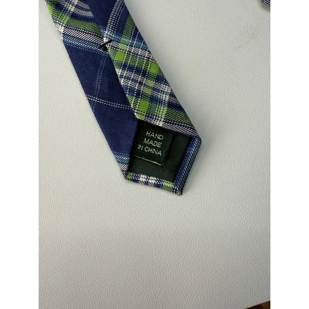 Lauren Ralph Lauren Mens Plaid Blue Lime Green Linen Silk Blend 3
